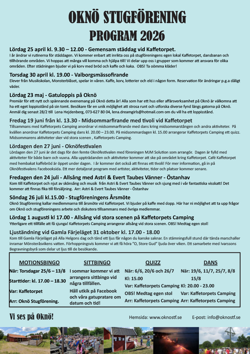 Oknö Stugförenings program 2026