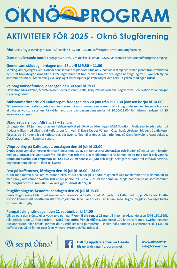 Oknö Stugförenings program 2024